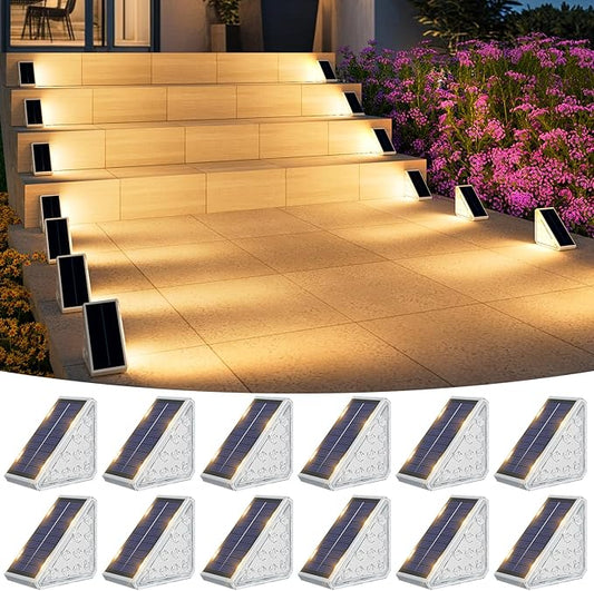 VOLISUN Solar Step Lights for Outside 12 Pack, Solar Stair Lights Outdoor Waterproof IP67, LED Outdoor Step Lights, Outdoor Stair Lights Decor for Deck, Front Step, Front Porch and Patio (Warm White)