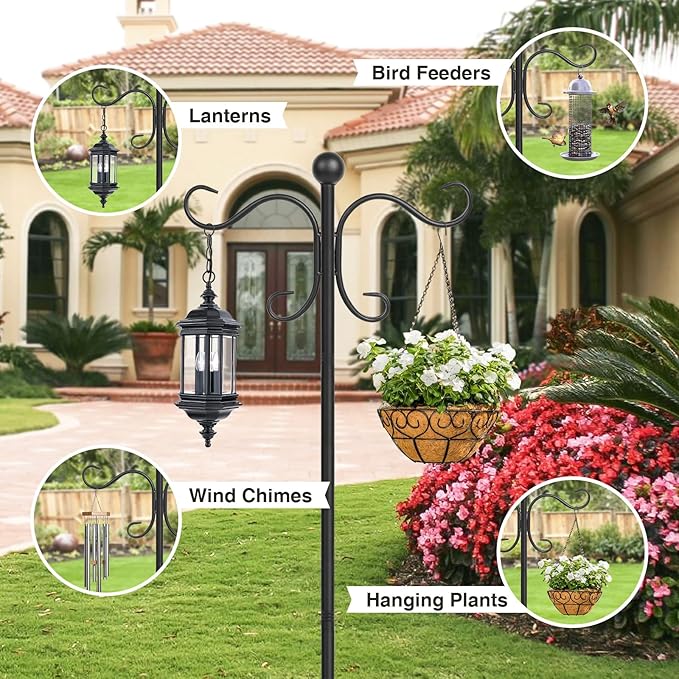 76 Inch Adjustable Double Shepherds Hooks for Outdoor Heavy Duty, Two Sided Garden Bird Feeder Pole for Hanging Plant Baskets, Solar Lights, Weddings Decor