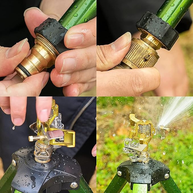 Biswing Impact Sprinkler Head on Tripod Base, Extends Up to 50 Inch Heavy Duty Lawn Sprinkler, 360 Degree Large Area Irrigation, Adjustable Coverage Brass Nozzle Alloy Metal Tower Sprinkler, 2 Pack