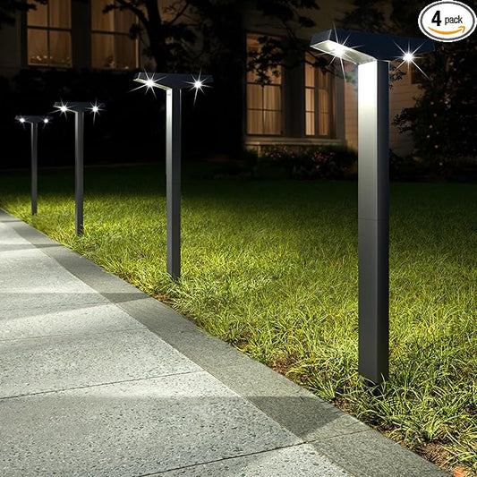 JSOT Solar Lights Outdoor 4 Pack, Solar-Powered Landscape Lighting for Outside, Perfect IP65 Waterproof Solar Pathway Lights for Backyard, Lawn, Driveway, Walkway, Garden Decorative. (Cool White)