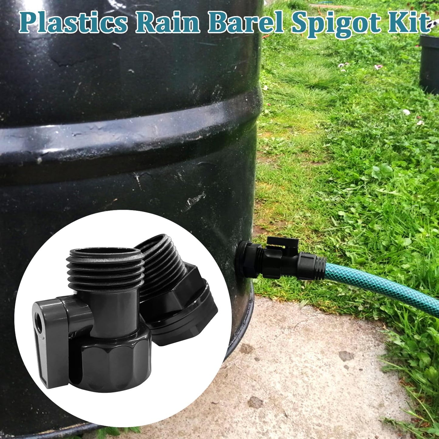 4 Pack Rain Barrel Spigot kit 3/4'' Plastic Garden Hose Shut Off Valve Kit With 3/4 GHT Bulkhead Fitting for Rain Barrels Aquariums Water Tanks Tubs Pools Spigot