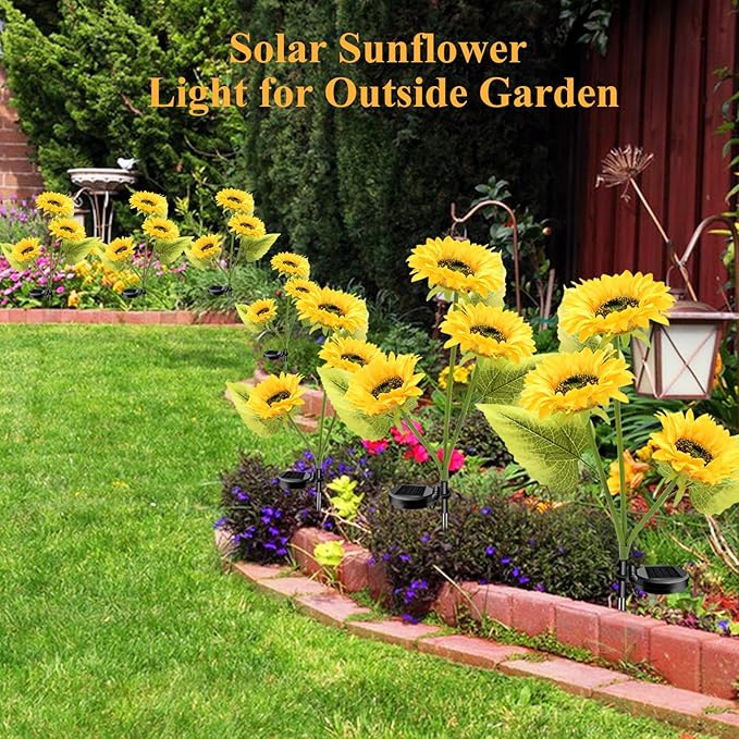 Garden Lights Solar Powered, 3 Pack Solar Outdoor Lights with 9 Bigger Sunflower Waterproof Realistic Solar Flowers Lights for Patio Pathway Walkway Landscape Yard Decorations