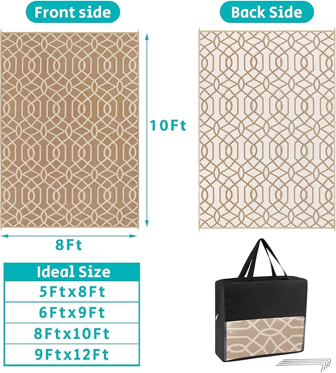 HEBE Outdoor Rug Waterproof 8x10, Reversible Plastic Straw Rug RV Camping Rug, Indoor Outdoor Patio Mat Clearance, Outside Carpet for Porch,Deck,Camper,Balcony,Backyard,Picnic