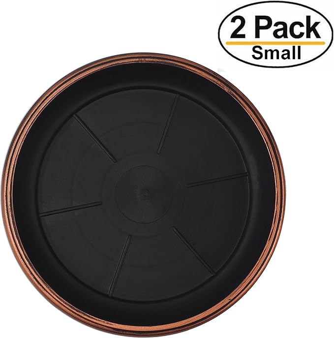 7" Decorative Heavy Duty Tray/Saucer (2 Pack) Rustic Medieval/French Country Look, Pot/Planter Base for Indoor/Outdoor Decor Use. Long Lasting, Reusable Light Weight (7 inches, Copper)