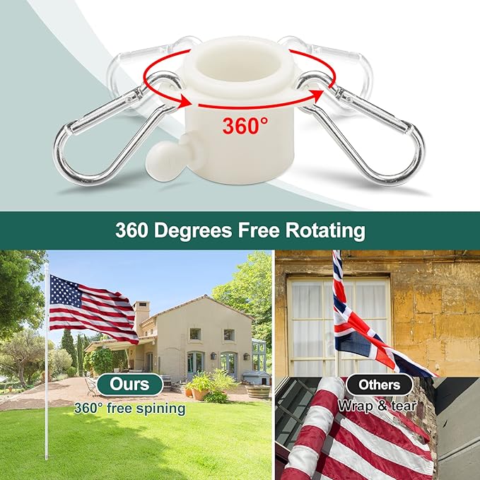 Barcetine 4-Pack Ground Flag Pole Kit - 8.5 FT Tangle Free with Anti-Tip Stand Prong -1 inch Heavy Duty Portable Inground Flag Holder for Yard Garden Outdoor, Bonus 3x5 US Flag,White