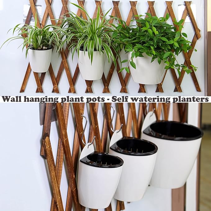 8 Packs 5" and 7.3" Plastic Self Watering Pots Wall Hanging Planters Wall Mounted Wicking Flower Pots for Indoor and Outdoor African Violet, Ocean Spider Plant, Orchid, White