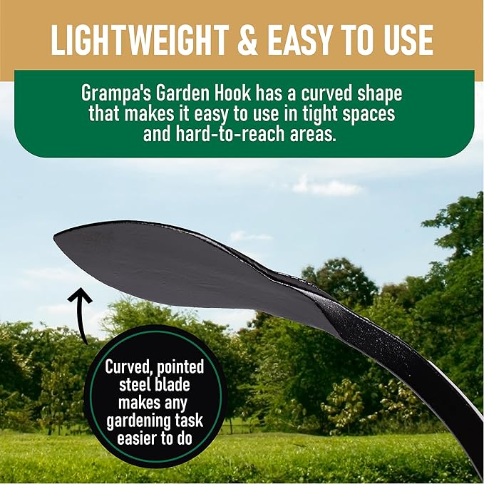 Grampa's Garden Hook - Weed Puller Tool & Gardening Hand Cultivator - Versatile Tool That Functions as a Cultivator, Hand Tiller, Weeder, & Edging Tool - Lightweight & Durable to Use
