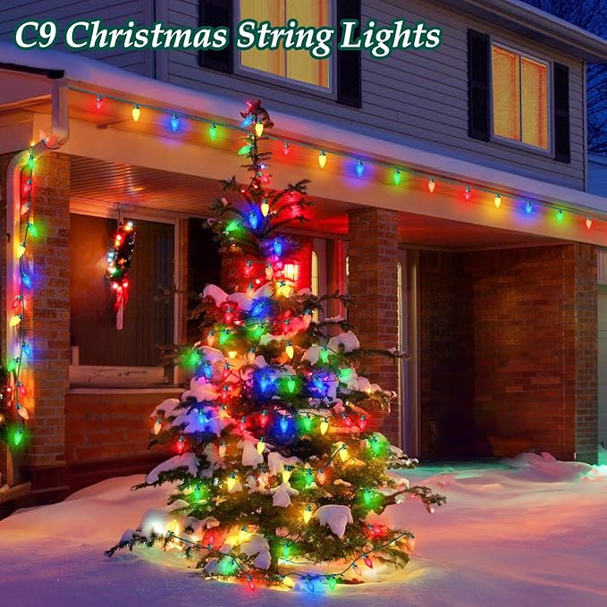 C9 LED Christmas Lights, 67FT 100 Bulbs Outdoor Christmas Decorations for House Waterproof String Lights Extendable Green Wire Fairy Lights for Patio Xmas Garden Party Wedding Indoor Multicolor