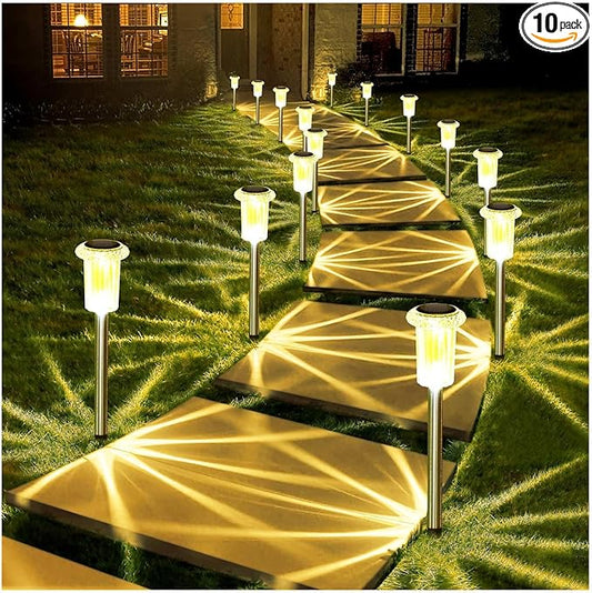 DenicMic Solar Lights Outdoor Pathway Lights 3000K LED Waterproof Acrylic Lamp Head Stainless Steel Stake for Yard Garden Landscape Path Walkway Driveway Patio Lawn (Warm White 10Pack)