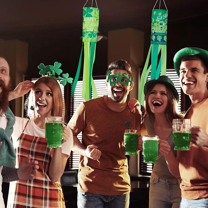 4 Pieces St. Patrick's Day Windsock Shamrock Windsock Flag Irish Green Truck Pattern Design Windsock Outdoor Hanging Decoration for St. Patrick's Day Backyard Garden Balcony Decor, 35 Inch