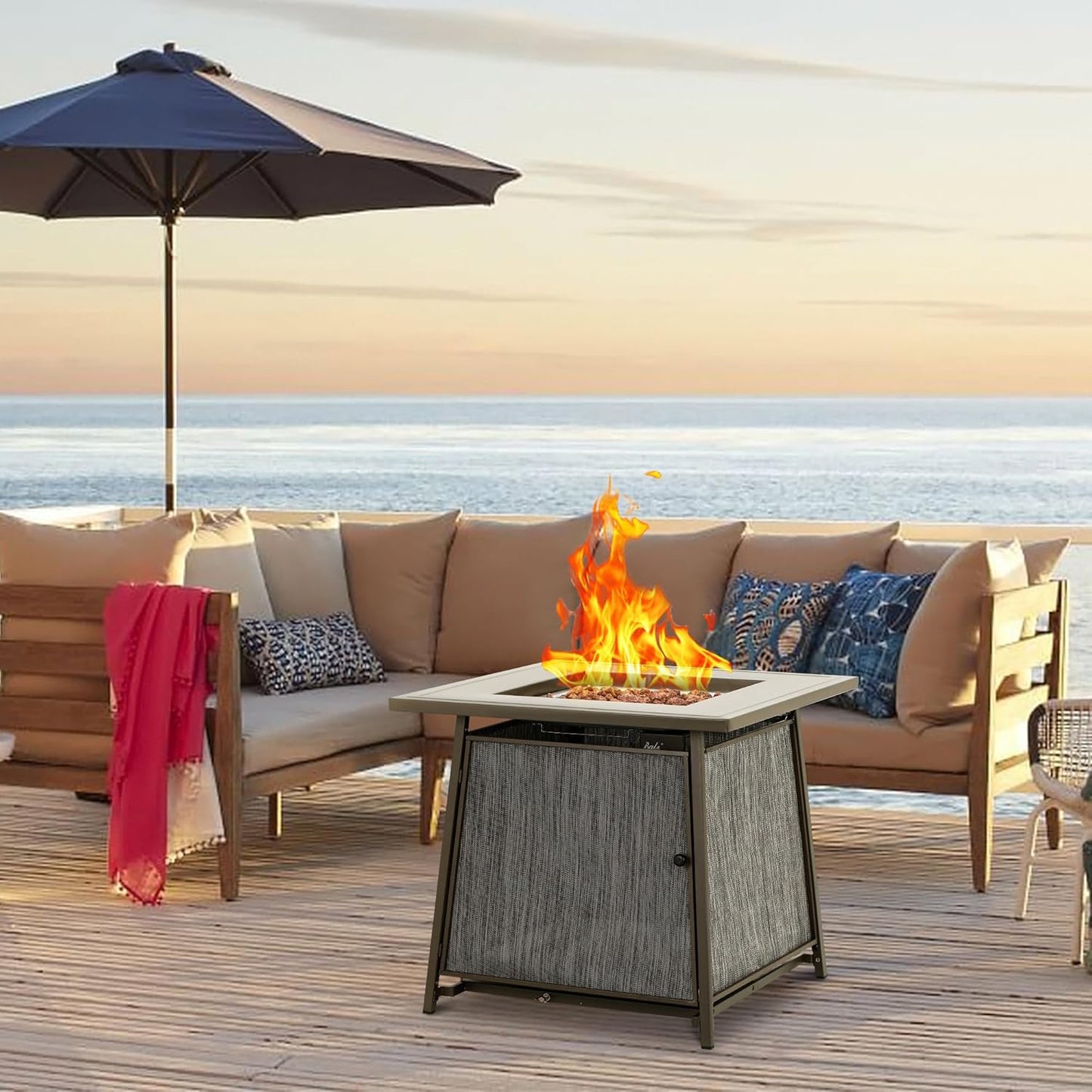 BALI OUTDOORS 50,000 BTU Propane Fire Pit Outdoor, 28 inch Propane Fire Pit Table Square, Gas Firepits for Outside Patio, Garden, Backyard