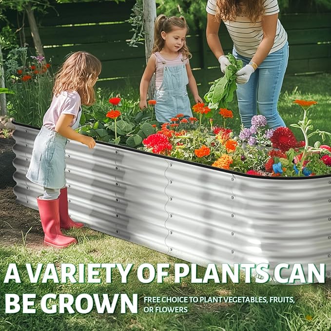 8×2×1.5 ft Galvanized 0.7mm Thickness Steel Raised Garden Bed,Modular Planter for Gardening, Vegetables Bed, Flowers Bed,17" Tall Metal Raised Garden Beds Outdoor-Silver.
