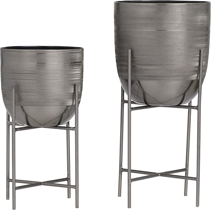 Deco 79 Metal Indoor Outdoor Planter Small Planter Pot with Removable Stand, Set of 2 Planters 12", 9"H, Gray