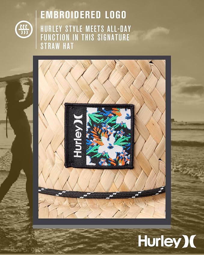 Hurley Men's Straw Hat - Wide Brim Channel Island Lifeguard Hat - Stylish Sun Hats for Men with Chin Strap