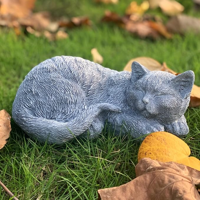 Cat Memorial Stones & Grave Markers Cat Statue, Cats Memorial Gifts for Loss of Cat Sympathy Gift, Cat Statues for Garden Outdoor Statue Decor, 11.4" Length Garden Accent Decorative Cat Figurine