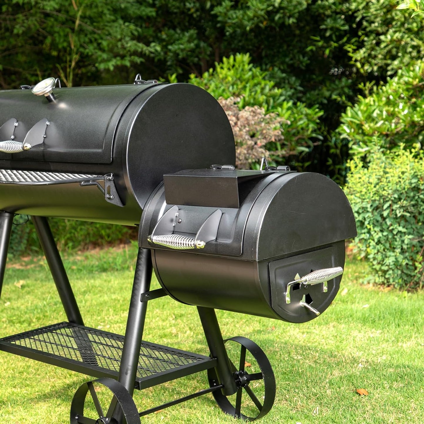GREEN PARTY Offset Smoker Charcoal Grills with 37 Inch Cook Chamber, Barrel Smoker and Charcoal Grill Combo, 941 Sq. In. Space Barrel Smoker Grill for Outdoor BBQ Patio Backyard Cooking