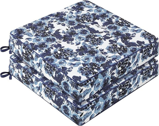 Favoyard Outdoor Chair Cushion 19 x 19 x 3 In Waterproof Pattern Fade Resistant Cushions for Patio Furniture with Removable Cover Attach Straps 28D Foam Insert Cushions Pads for Seat Sofa Couch 2 Pack
