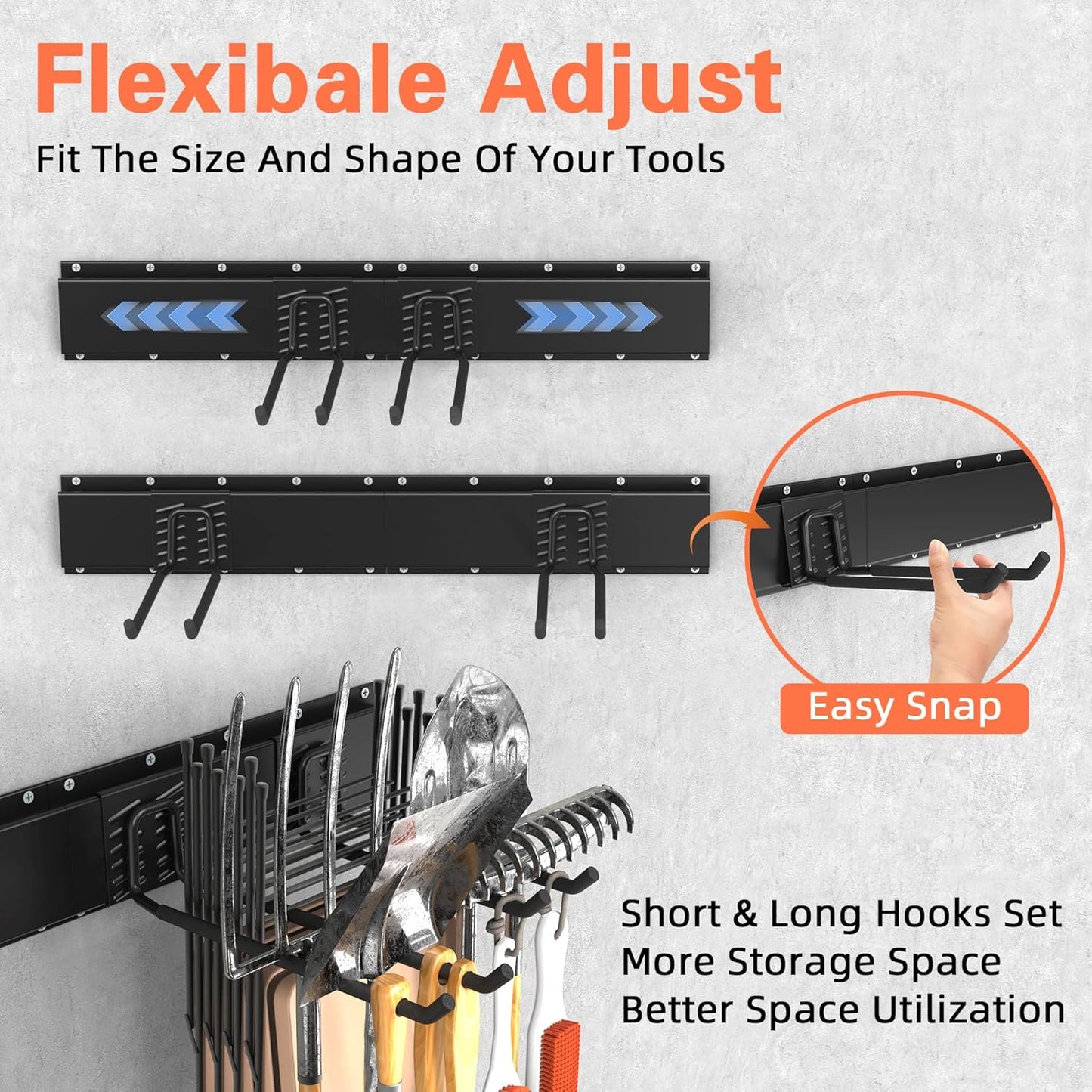 Garage Storage, Ultimate Wall-Mounted Garage Organizer for Men 64Inch, Heavy Duty 550lbs Tool Rack with Adjustable Metal Hooks Yard, Shed & Workshop Storage for Tools, Bikes, Snowboards Gift