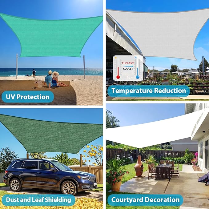 Amagenix Sun Shade Sail 9'X12' Curved Edge Outdoor Shade Canopy Blue Breathable 95% UV Block Shade Cloth for Patio Garden Backyard (We Make Custom Size)