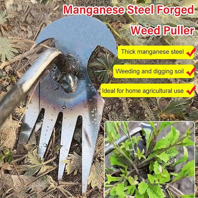 Weeding Artifact Uprooting Garden Weeding Tool, Upgraded Weed Removal Tool, Stainless Steel/Manganese Steel Weed Puller Manual Weeders for Home Gardening Yard Farmland (12in Stainless Steel (4Teeth))