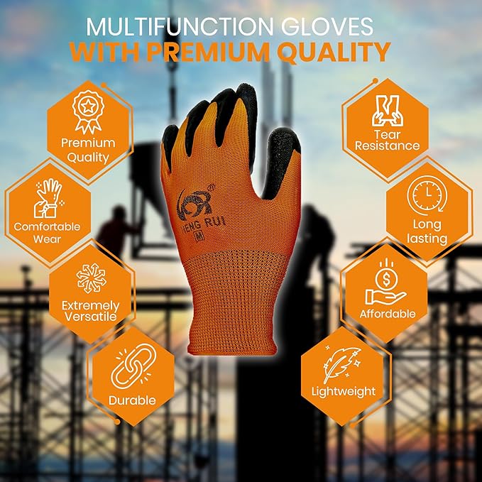 10 OR 20 Pairs Work Gloves–Heavy Duty Rubber Coated Safety Work Gloves–Multipurpose Gloves