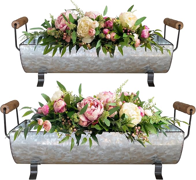 Galvanized Metal Trough Succulent Planter Farmhouse Metal Tray Rustic Tabletop Centerpiece Décor Set of 2
