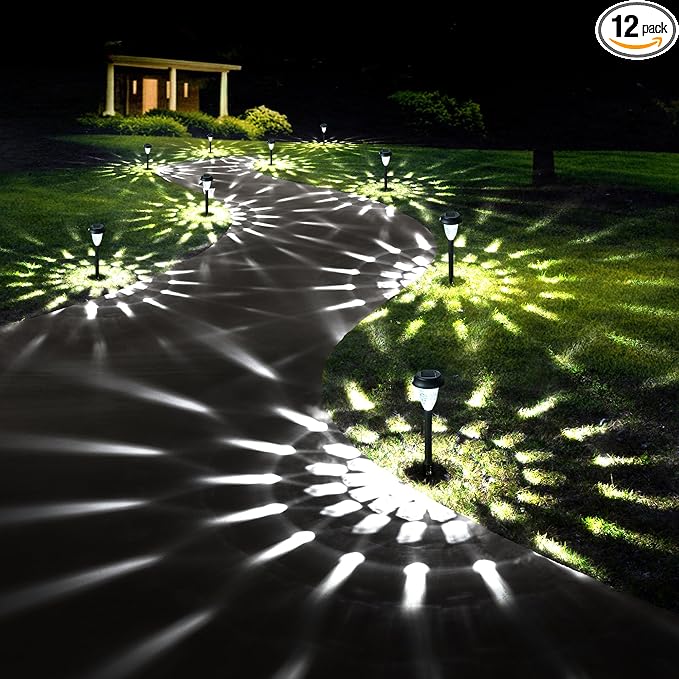 GIGALUMI 12 Pack Solar Lights Outdoor Waterproof, Cool White Pathway Lights Solar Powered, Landscape Lighting, Solar Garden Lights for Decor, Patio, Garden, Yard, Pathways, Walkways