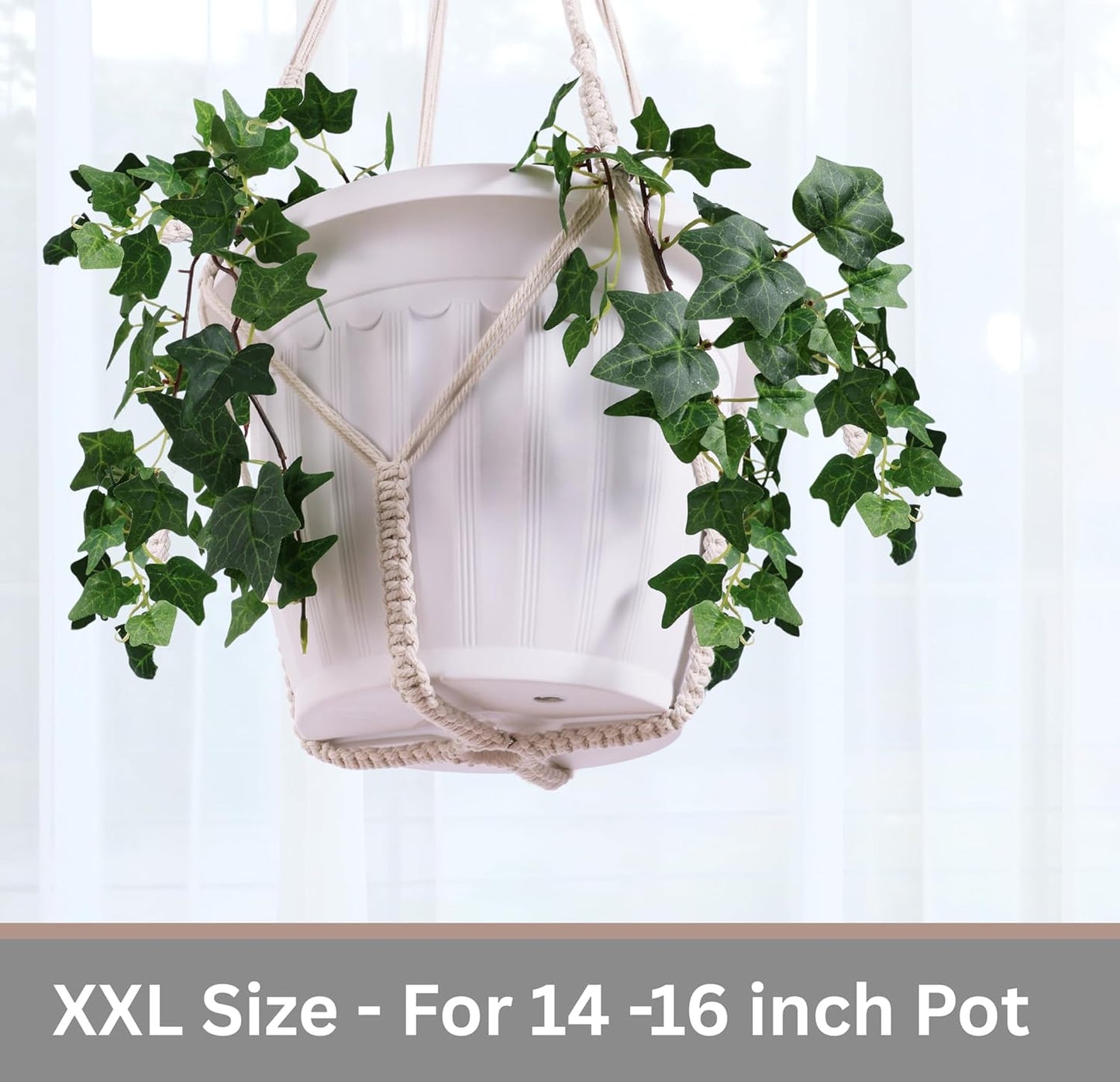 2 Pack Giant XXL 55 Inches Macrame Planter Hanger Large for 15 inch Pot + Swag Hook | Extra Large Hanging Planter for Indoor Plants | No Pot/Plant Included (XXL Black)