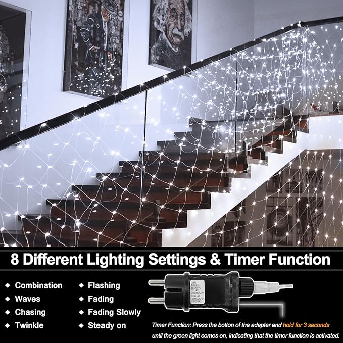 Echosari 720 LED Net Light 20ft x 13ft Large Size Bush Light Plug-in, IP68 Fully Waterproof Outdoor for Garden Backyard Wall Trees Party Holiday Decoration (Cool White)