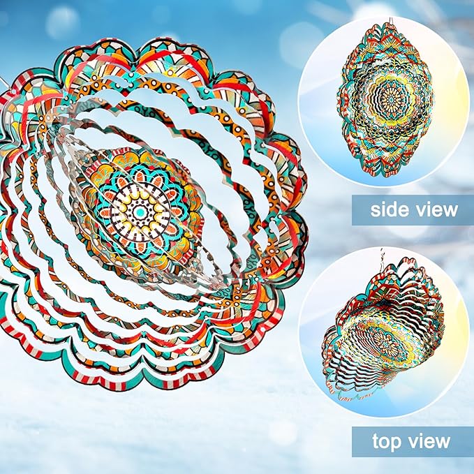 Wind Spinner Lucky Star Mandala Wind Spinners for Garden Yard Hanging Wind Sculptures Create Zen Atmosphere. Kinetic Metal Art Decoration Indoor/Outdoor Decor Mandala Gift for Mom Wife Woman