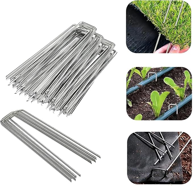50 Pack Sturdy Garden Landscape Staples, 6 Inch Galvanized Steel Sod Pins Anti-Rust Stakes for Weed Barrier, Christmas Decorations and Landscaping Fabric.