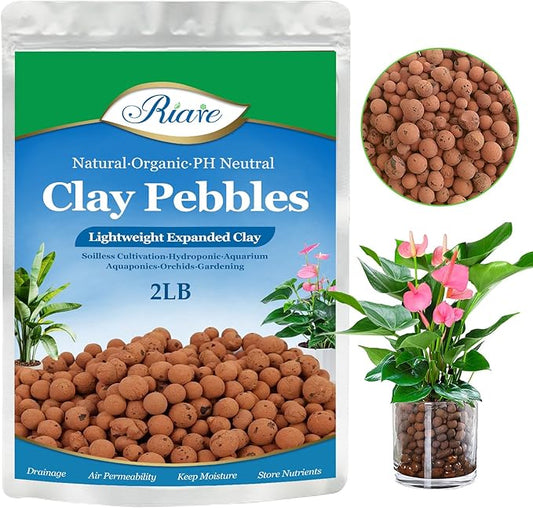 Riare 2 LBS Organic Expanded Clay Pebbles for Plants- 4mm-16mm Natural Leca Balls Lightweight Hydroponic Clay Pebbles Aggregate for Indoor Plants, Hydroponic Growing, Plants Drainage, Aquaponics
