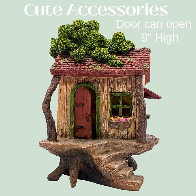 Fairy Garden House – Fairy House for Outside – 9” High with Door That Opens – Sturdy Fairy Garden Building – Lovely Miniature Garden Accessories Supplies
