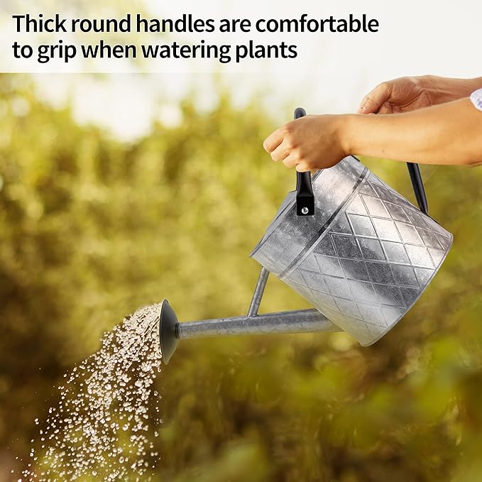 1.75 Gallon Outdoor Galvanized Metal Watering Can for Garden Plants, Vintage Zinc Watering Can with Removable Spray Spout, Ideal for Outdoor Use (Silver)