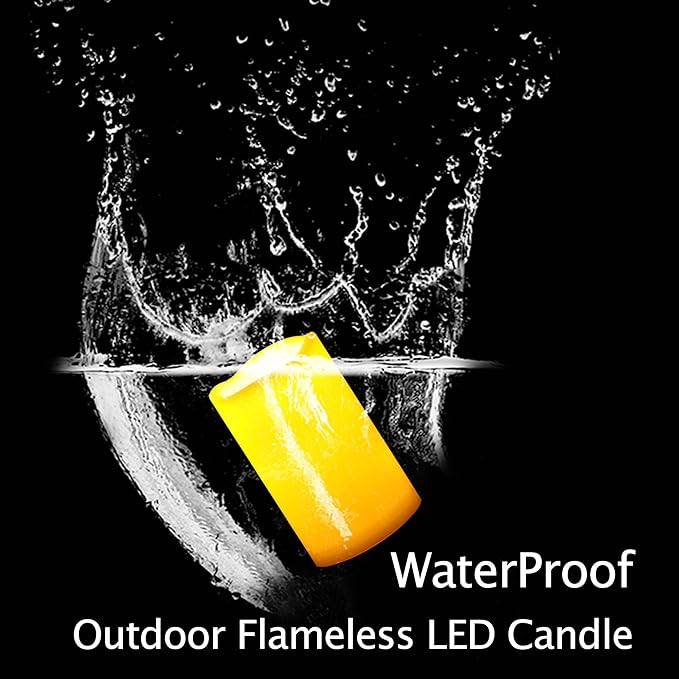 iZAN Set of 6 Outdoor Flameless Battery Operated LED Pillar Candles with Remote Timer Waterproof Flickering Electric Decorative Lights for Christmas Home Wedding Party Festival Decorations 3" x5”
