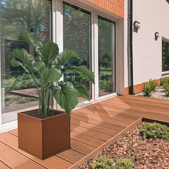 Corten Steel Planter Box Large Outdoor Planter Square Cube Planters Rustic Metal Garden Flower Pot 24 Inch Durable Antique Detached for Commercial Residential Patio Deck and Yard