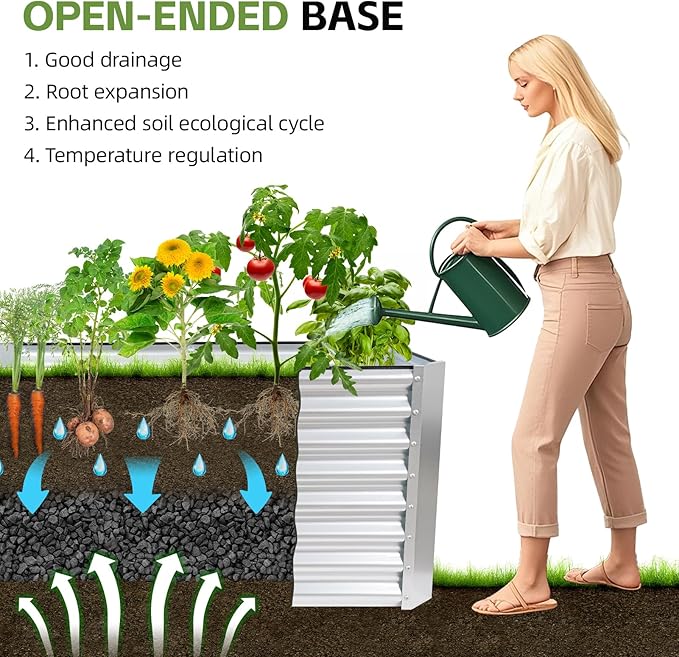 4x2x2ft (2 Pack) Raised Garden Bed - Galvanized Deep Root Planter Boxes Outdoor with Wing Nuts and Safety Edges for Gardening Vegetables, Flowers, Herbs, Succulents - Silver