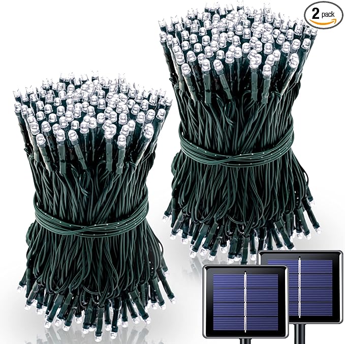 2 Pack Total 400 LED White Solar Christmas Lights, 75.5 Ft 8 Modes Solar String Lights Outdoor Waterproof, Solar Lights for Christmas Wedding Decor Tree Party Patio Decorations