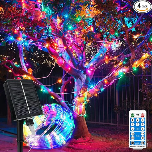 Solar Rope Lights 4 Pack,39FT 100LEDs Multicolored Waterproof Outdoor String Lighting,Remote-Control, for Pathway Pool Patio Garden Palm Tree Christmas Halloween(Multi-Color)