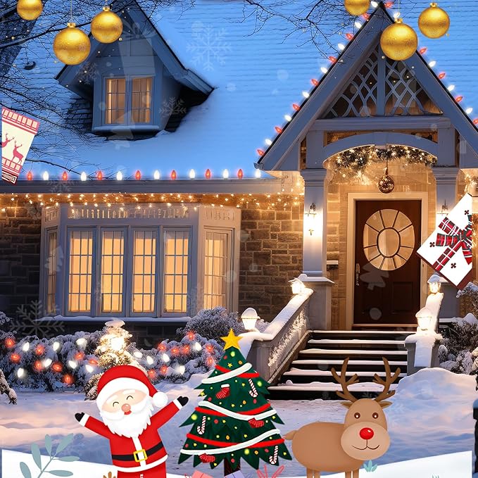 25ft C9 Red and White Christmas Lights,Waterproof C9 Christmas String Lights With 26 Red White bulbs,Commercial Christmas Lights Outdoor for Garden House Xmas Garland Christmas Tree Decorations