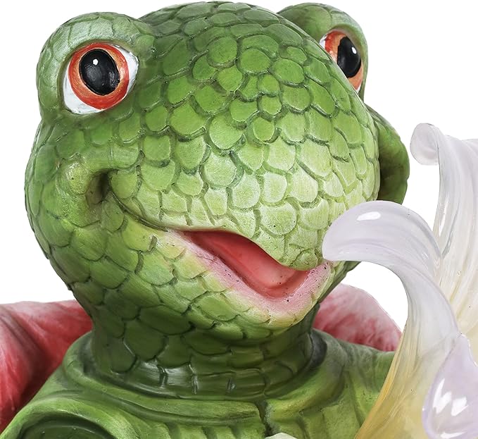 Exhart Solar Turtle Garden Statue, LED Lily Flower, Durable Resin, Cute Yard Décor, 7.5"x5.5"x8.5"