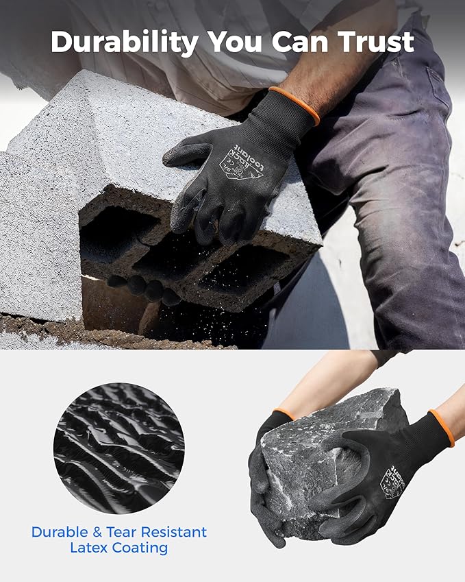 toolant Crinkle Latex Work Gloves Bulk, Rubber Coated Safety Work Gloves for Men and Women, 12 Pairs for Construction, Gardening, Warehouse (Gray, Small)