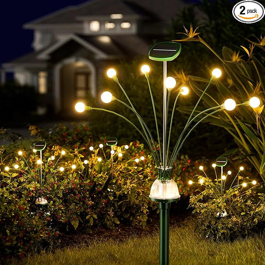 HIGH Power Solar Garden Lights Outdoor, 2 Pack 18 LED Solar Firefly Lights Fairy Swaying by Wind for Outside, IP67 Waterproof, for Patio Garden Yard Walkway Sidewalk, Green