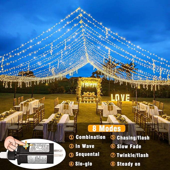 Christmas String Lights Indoor Outdoor Waterproof, Warm White String Lights Clear Wire 8 Modes, 165FT 500 LED Fairy Twinkle Lights Plug in for Bedroom Xmas Tree Holiday Party House Decorations