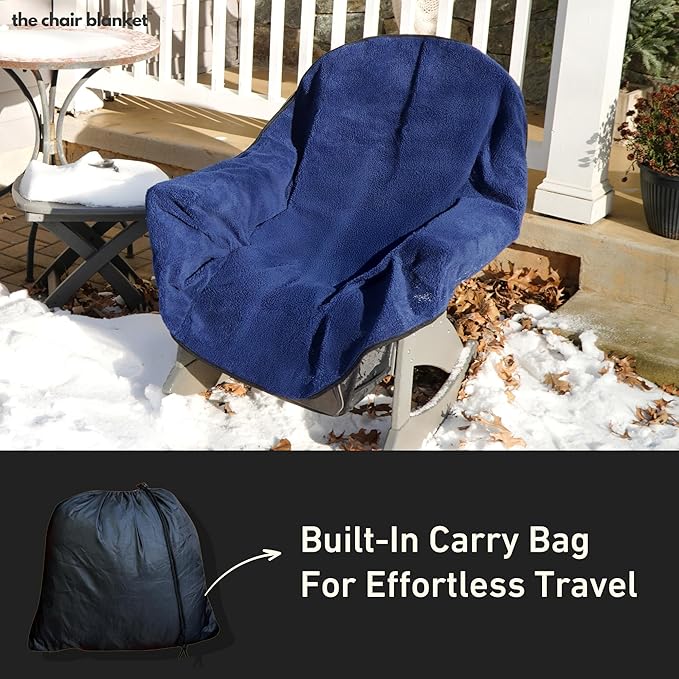 CITYBONFIRES The Chair Blanket™ Reversible Waterproof with Sherpa Lining – Portable Outdoor Cover for Camping, Sports & Patio – Folds into Carry Pouch with Strap - Navy