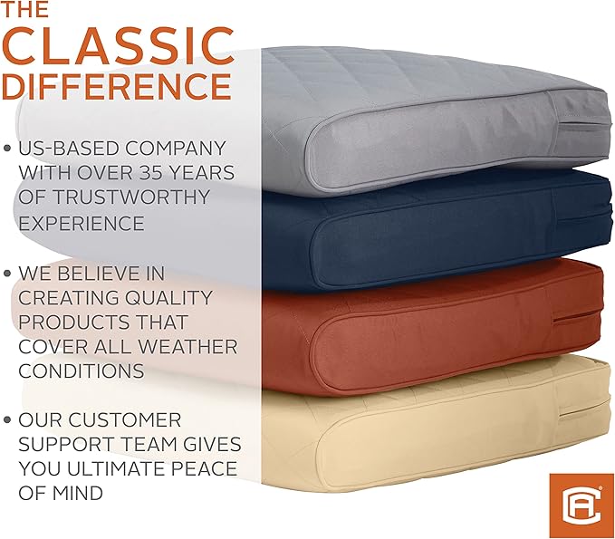 Classic Accessories Montlake FadeSafe Water-Resistant 25 x 22 x 4 Inch Wide Back Patio Quilted Lounge Cushion, Spice