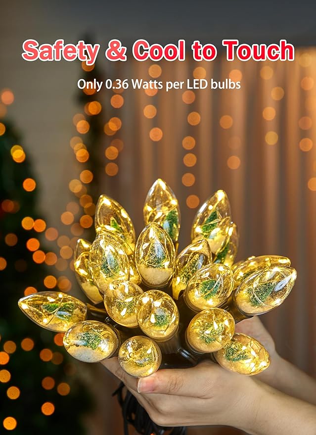 C9 LED Christmas Lights Outdoor, 25 Ft C9 String Lights with 20 Shatterproof LED Bulbs, 3 Light Mode, Connectable Waterproof Christmas Tree Lights for Outside Indoor Holiday Garden Decor, Warm White