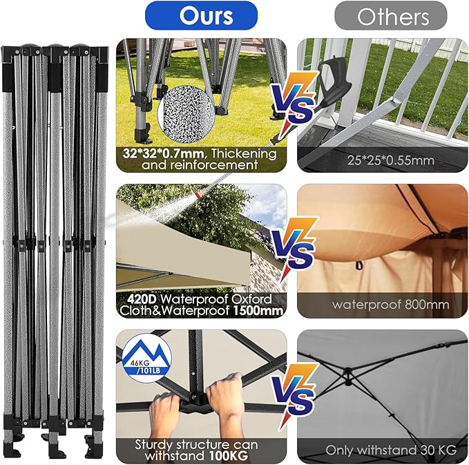 COBIZI 10x20 Canopy with Sidewalls, Heavy Duty Party Tent Pop up carpas para Fiestas, Tents for Parties, Wedding, Outdoor Easy Pop up Foldable Portable Canopy Tent with Wheeled Bag, Khaki Upgrade