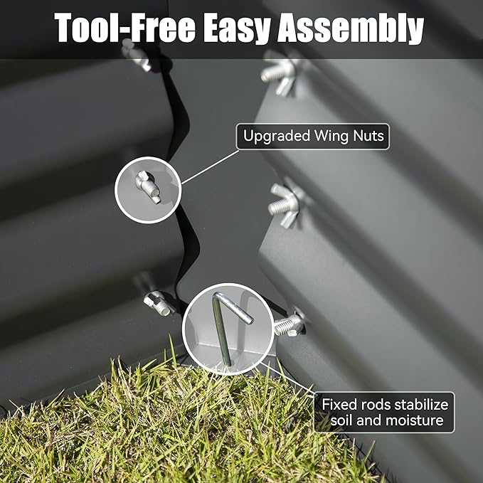 Domi Galvanized Raised Garden Bed, Outdoor Planter Garden Boxes Large Metal Planter Box for Gardening Vegetables Fruits Flowers, Dark Grey(8x4x1ft)