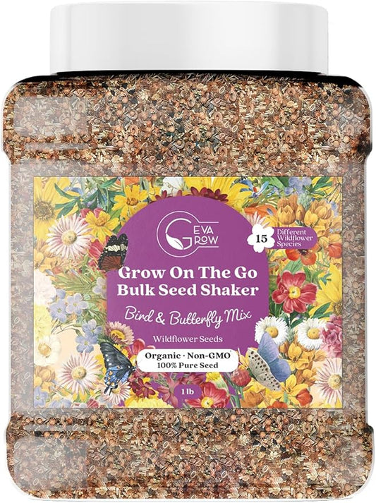 Bulk Wildflower Seed - Bird & Butterfly Garden Seed Mix | Bulk 300,000+ Annual & Perennial Flower Seeds for Planting - Attracts Hummingbirds & Butterfly | No Messy Bags or Packets | Bulk 1 Pound Jar
